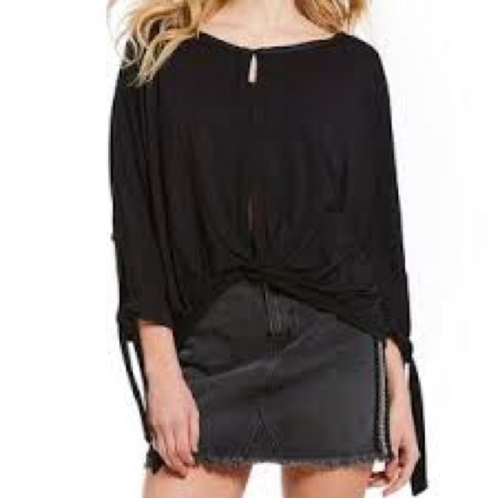 Free People Black Keepin' On Twist Top 3/4 Sleeve Women's Medium